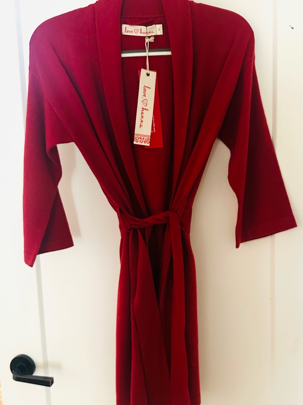 NWT Hanna Andersson Soft & Cosy Merino mix Deep Red Wrap Robe, XS